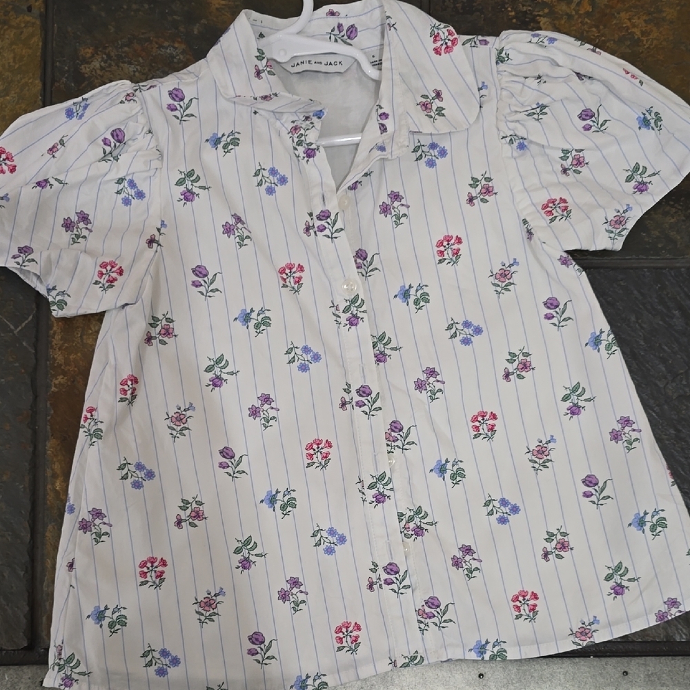 Janie and Jack Floral Striped Blouse - White, Purple, Pink, Green